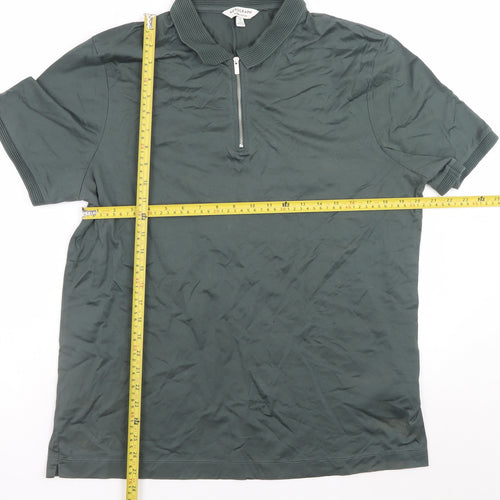 Marks and Spencer Autograph Men's Green XL Cotton Zip Neck T-Shirt