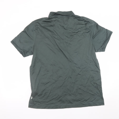 Marks and Spencer Autograph Men's Green XL Cotton Zip Neck T-Shirt