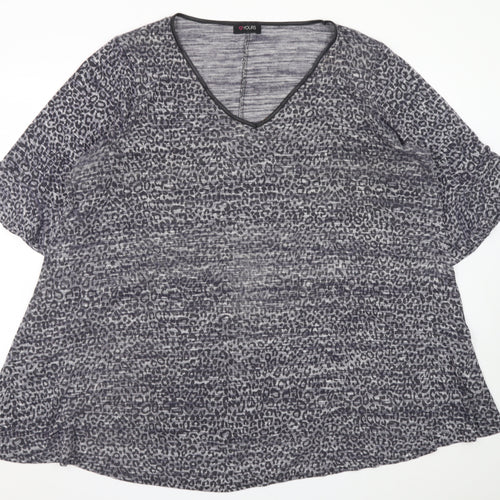 Yours Womens Grey Animal Print Viscose Blend Plus Size 22/24 V-Neck T-Shirt