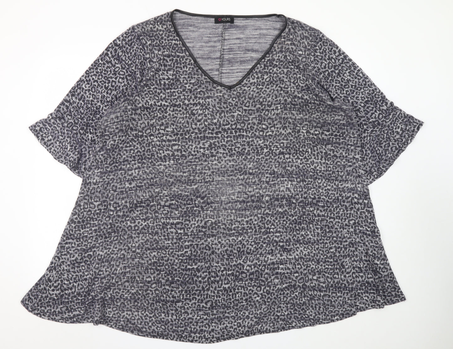 Yours Womens Grey Animal Print Viscose Blend Plus Size 22/24 V-Neck T-Shirt