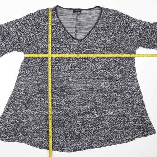 Yours Womens Grey Animal Print Viscose Blend Plus Size 22/24 V-Neck T-Shirt