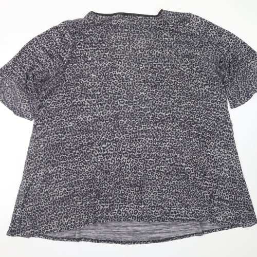 Yours Womens Grey Animal Print Viscose Blend Plus Size 22/24 V-Neck T-Shirt