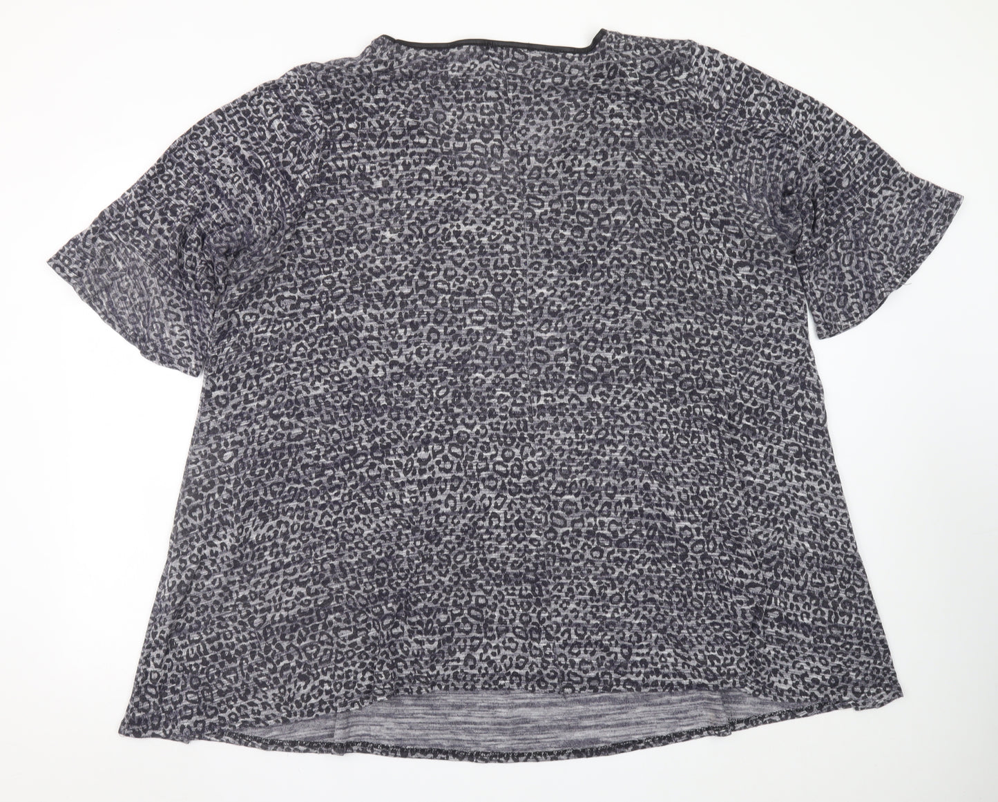Yours Womens Grey Animal Print Viscose Blend Plus Size 22/24 V-Neck T-Shirt