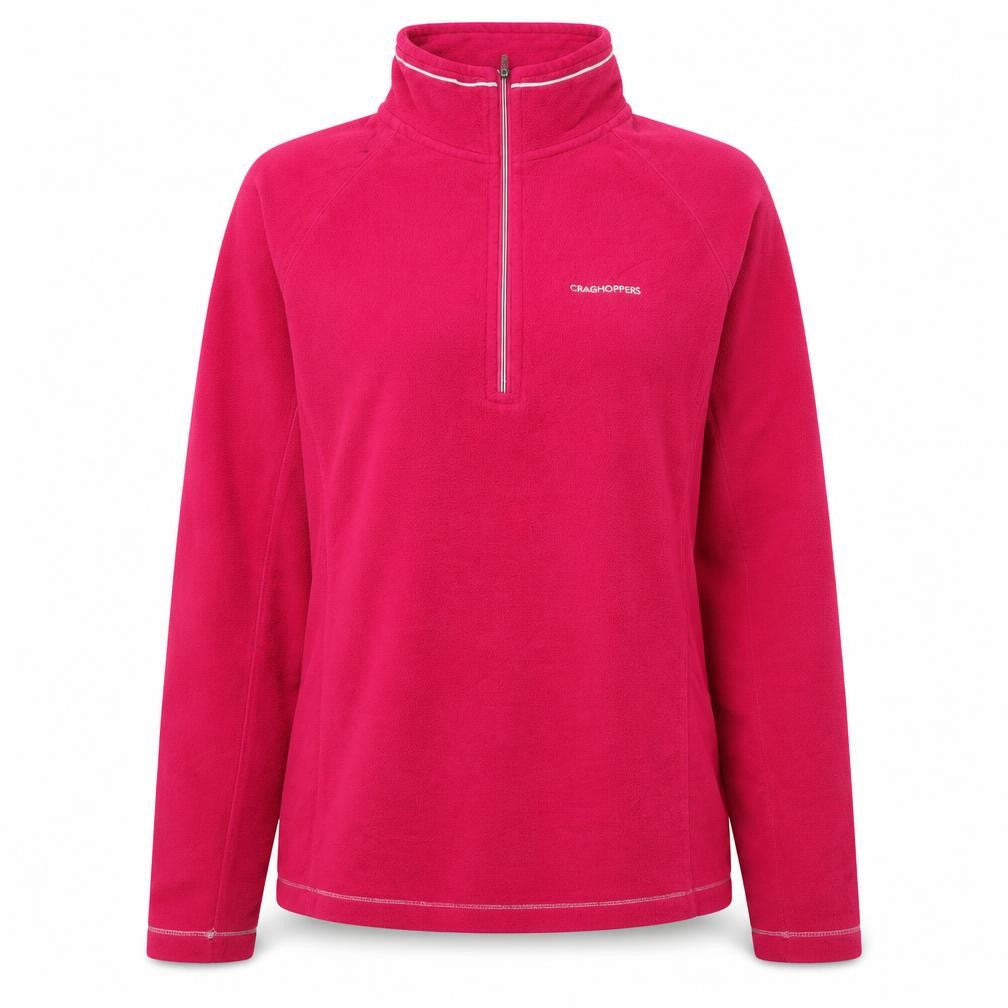 Front view of Craghoppers women’s pink fleece 1/2 zip pullover sweatshirt uk 12