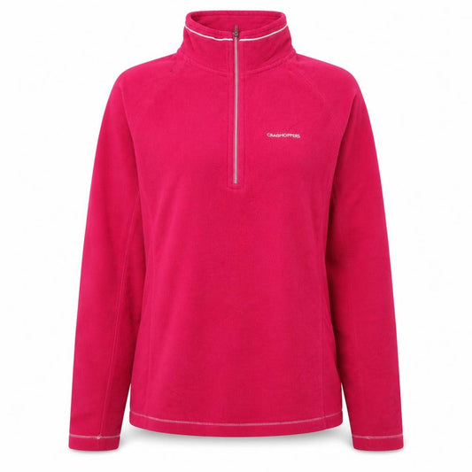 Front view of Craghoppers women’s pink fleece 1/2 zip pullover sweatshirt uk 12