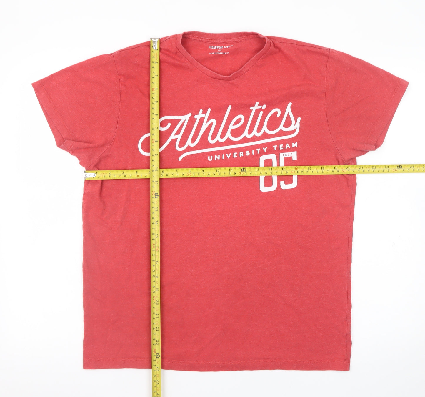 Cedarwood State Men's Red Athletics Graphic Cotton T-Shirt Size M