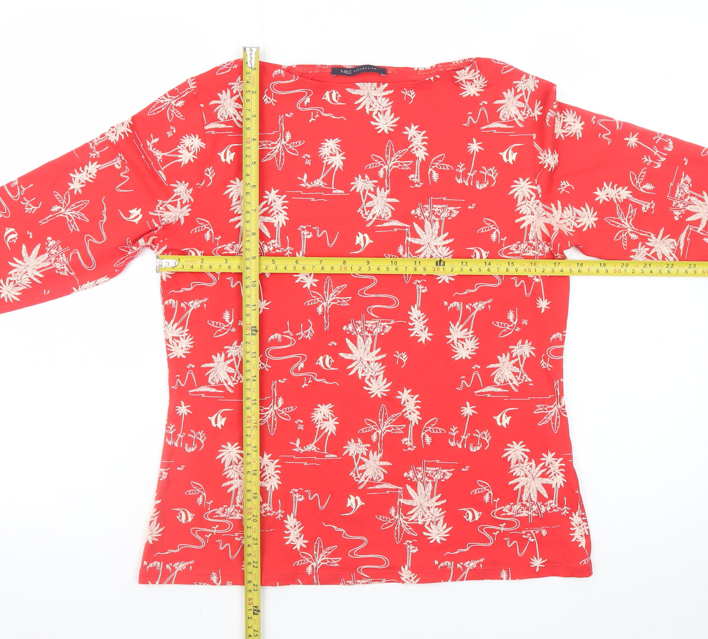 Marks and Spencer Women’s Red Tropical Print Cotton T-Shirt Size 14