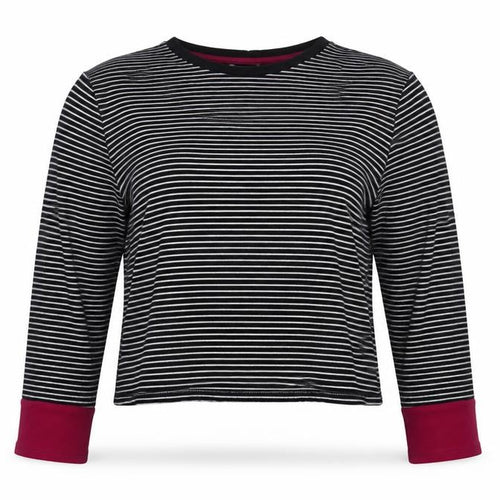 Warehouse Women's Black Striped Long Sleeve Jersey T-Shirt Size 16