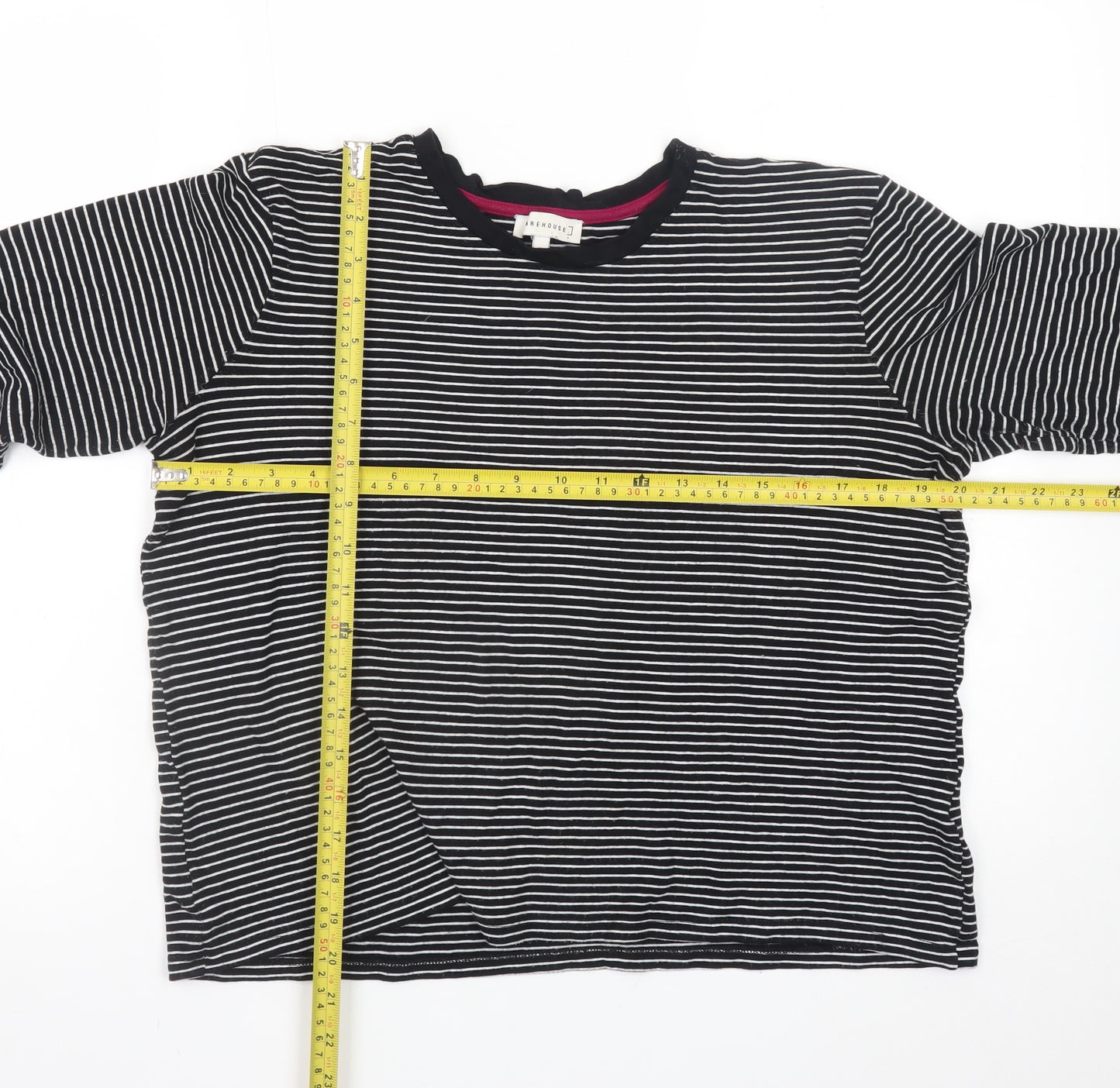 Warehouse Women's Black Striped Long Sleeve Jersey T-Shirt Size 16