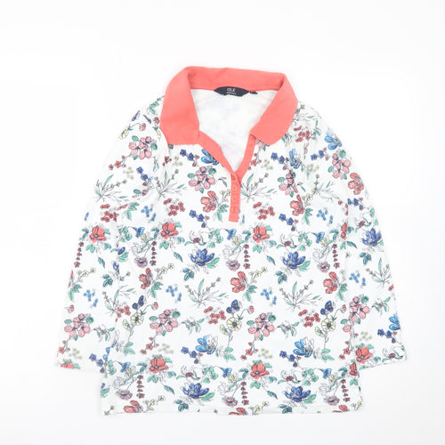 Isle Essentials Women's Multicoloured Floral Collared Long Sleeve Cotton Top Size S 10-12