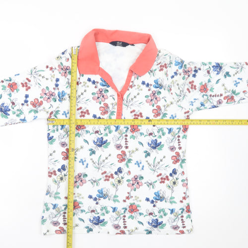 Isle Essentials Women's Multicoloured Floral Collared Long Sleeve Cotton Top Size S 10-12