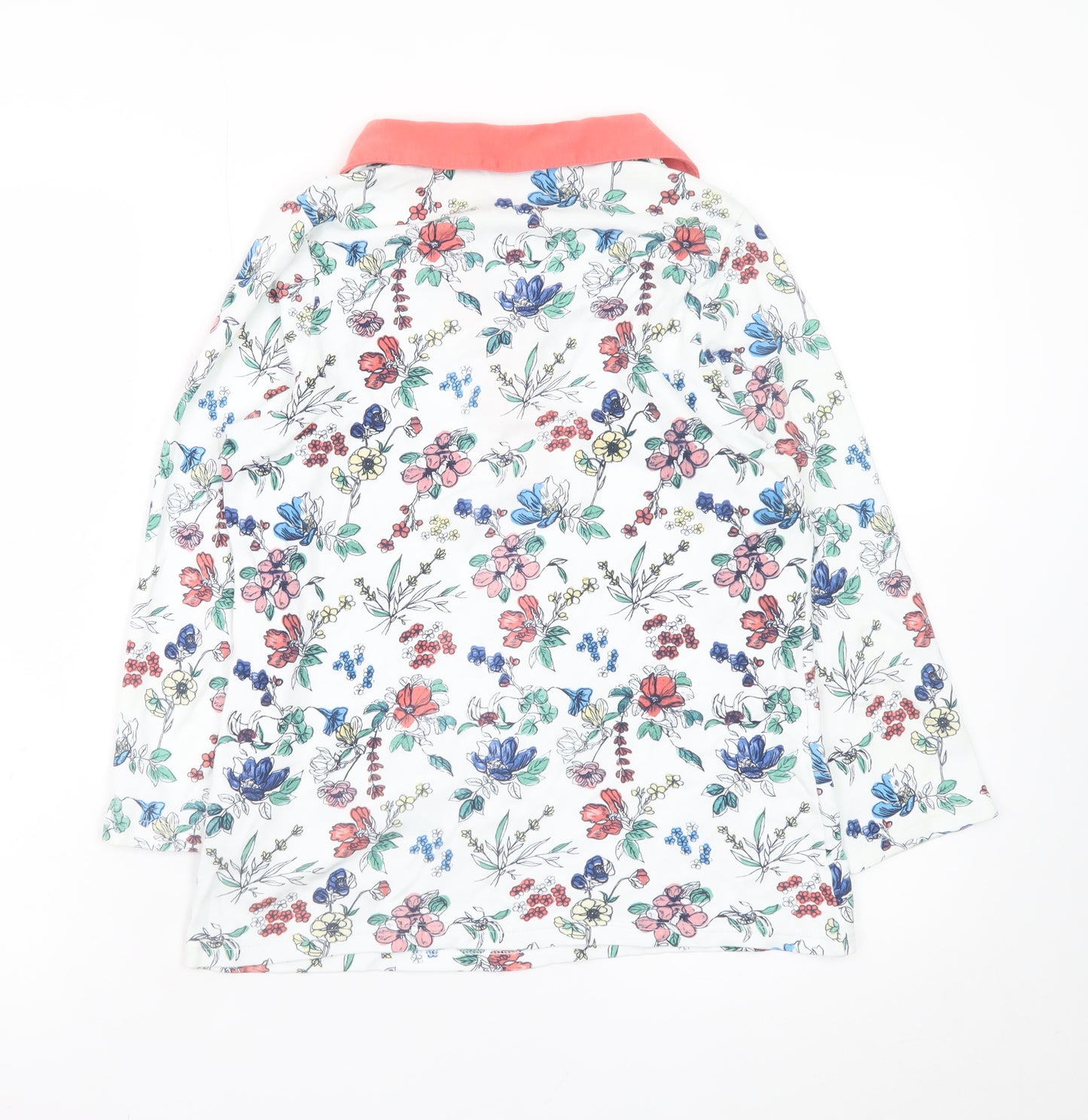Isle Essentials Women's Multicoloured Floral Collared Long Sleeve Cotton Top Size S 10-12