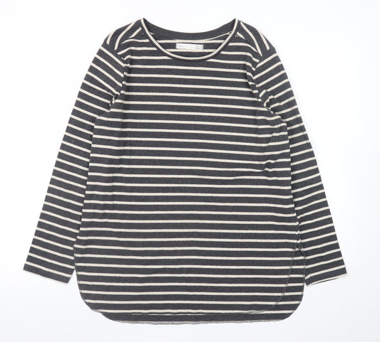Sfera Women Grey Striped Long Sleeve Cotton T-Shirt Size 14