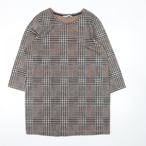 Tu Women Grey Check Shift Dress Size 14 3/4 Sleeve Workwear