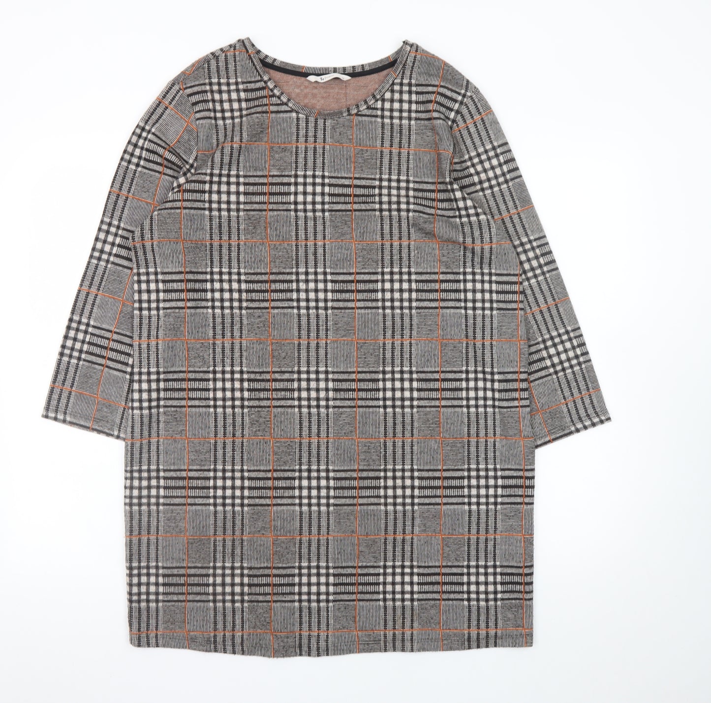 Tu Women Grey Check Shift Dress Size 14 3/4 Sleeve Workwear