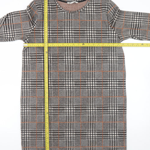 Tu Women Grey Check Shift Dress Size 14 3/4 Sleeve Workwear