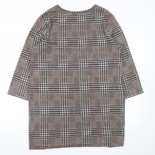 Tu Women Grey Check Shift Dress Size 14 3/4 Sleeve Workwear