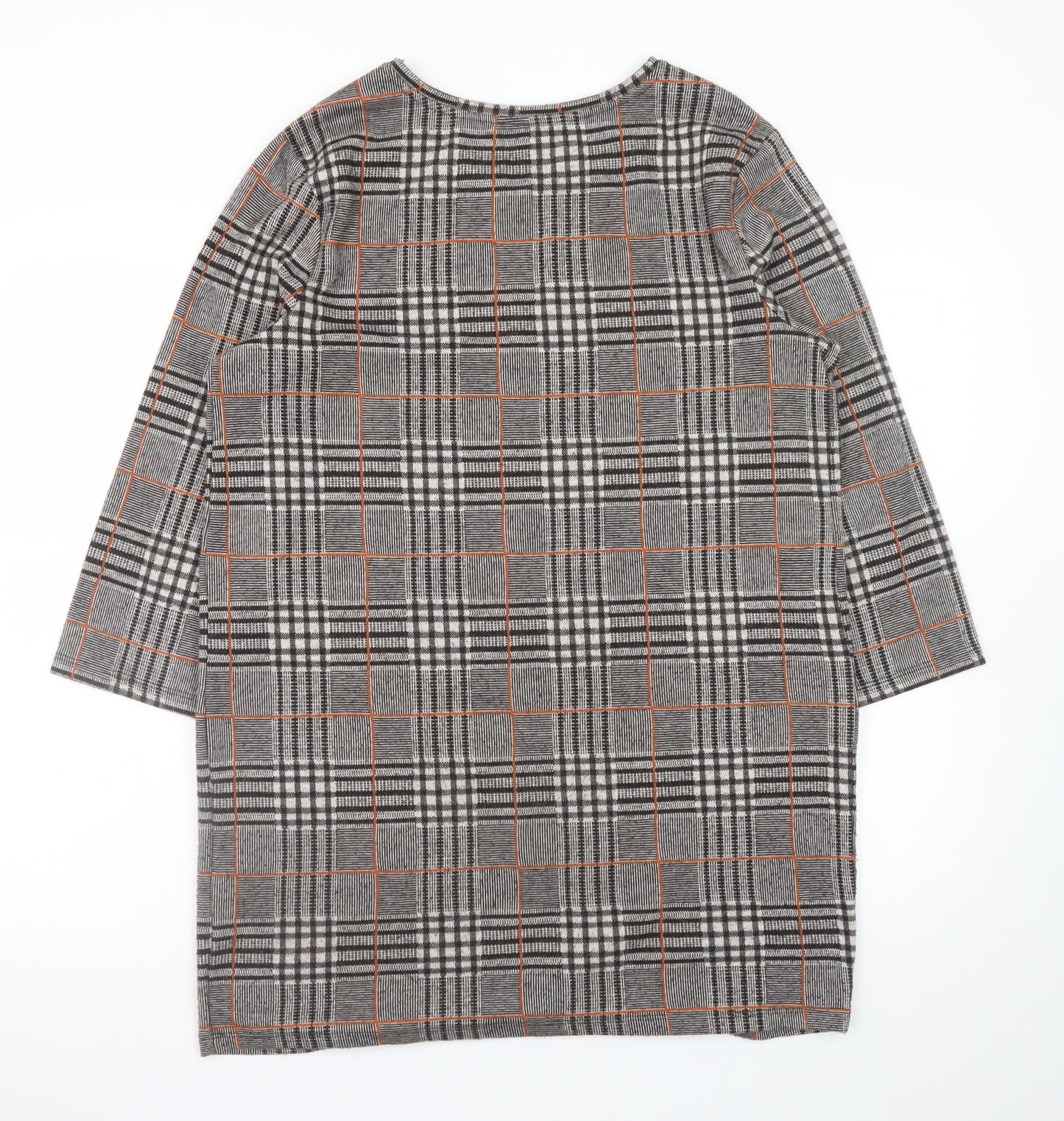 Tu Women Grey Check Shift Dress Size 14 3/4 Sleeve Workwear