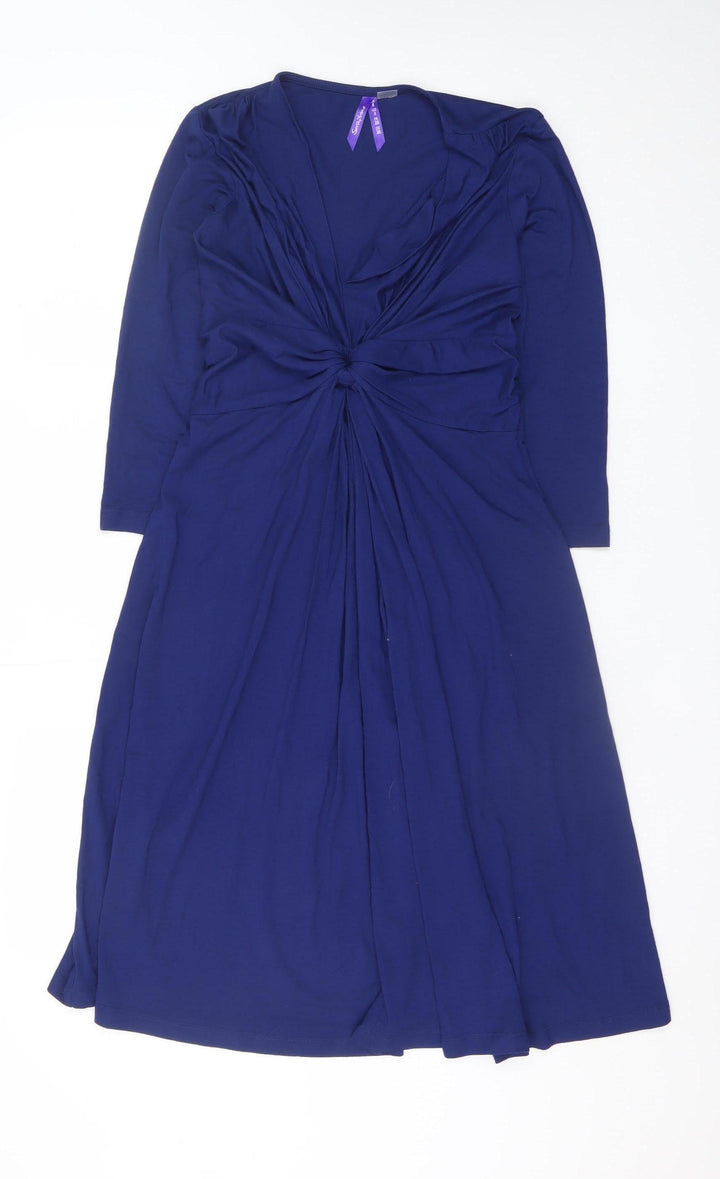Seraphine Women’s Blue V-Neck Ruched Long Sleeve Maternity Wrap Dress UK 8