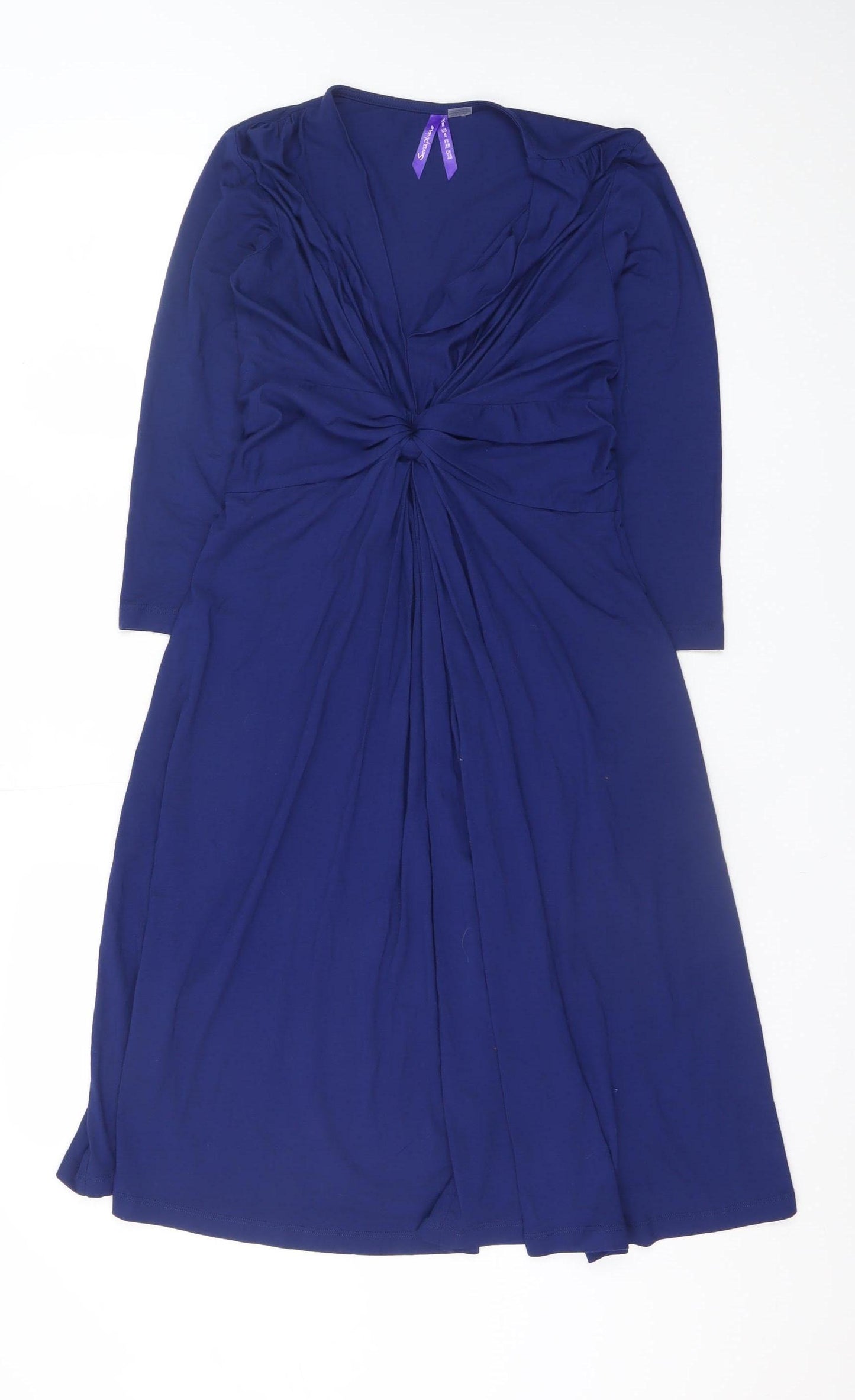 Seraphine Women’s Blue V-Neck Ruched Long Sleeve Maternity Wrap Dress UK 8