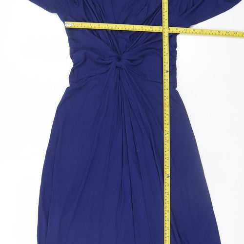 Seraphine Women’s Blue V-Neck Ruched Long Sleeve Maternity Wrap Dress UK 8