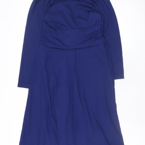 Seraphine Women’s Blue V-Neck Ruched Long Sleeve Maternity Wrap Dress UK 8