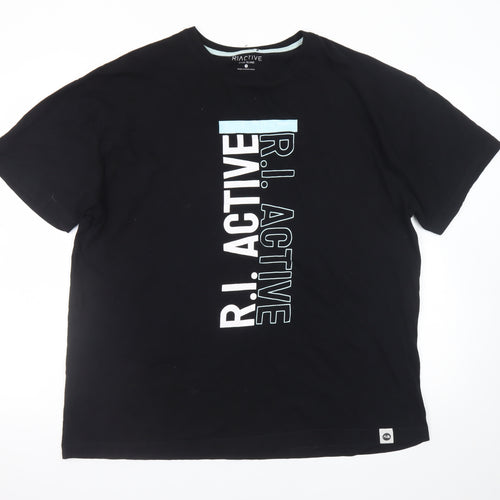 River Island Men’s Black R.I Active Cotton Graphic Crew Neck T-Shirt Size L