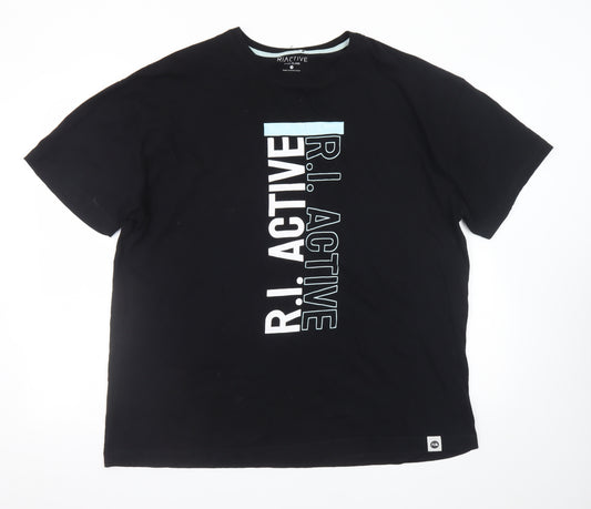 River Island Men’s Black R.I Active Cotton Graphic Crew Neck T-Shirt Size L