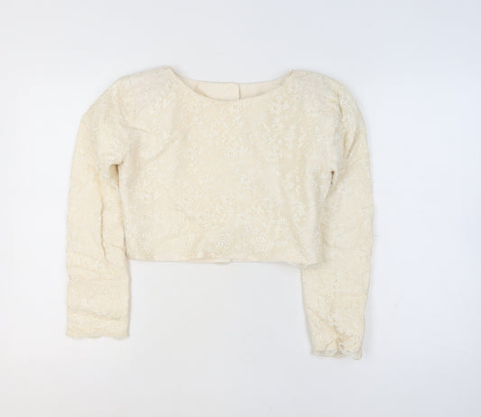 Jacque Vert Women’s Ivory Floral Lace Cropped Silk Blouse Size 12