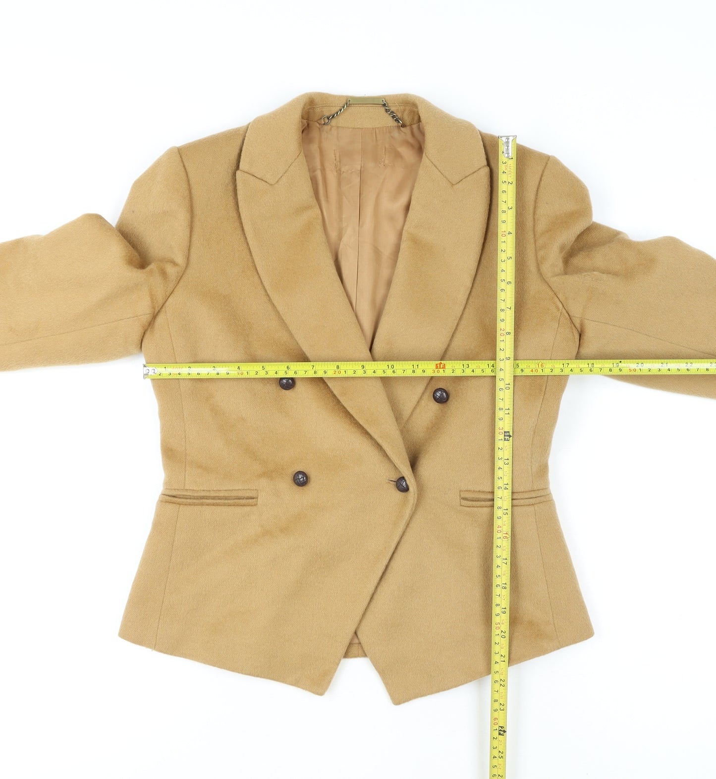 Hobbs Women Beige Wool Double-Breasted Blazer Jacket UK 10