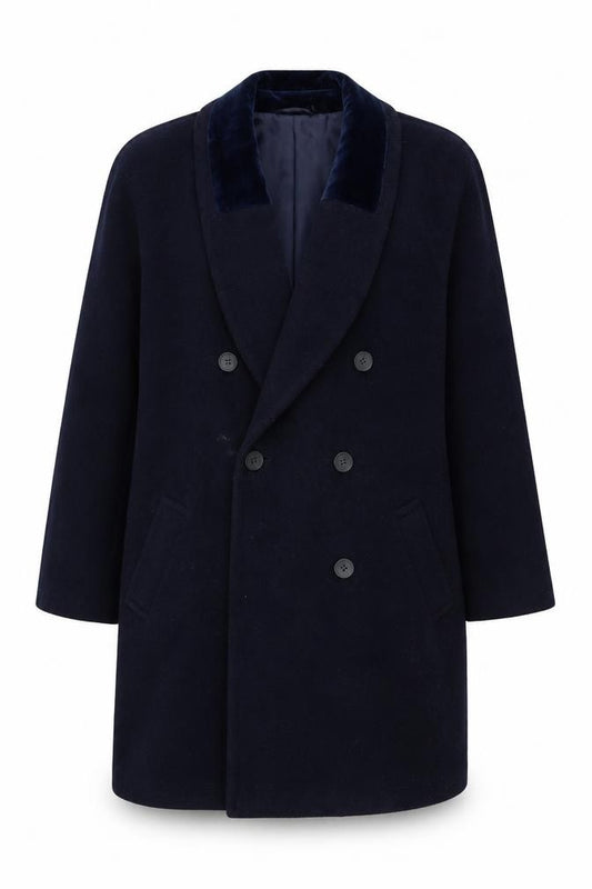 Front view of Windsmoor Women's Blue Wool Overcoat, size 16, Lined Classic Style