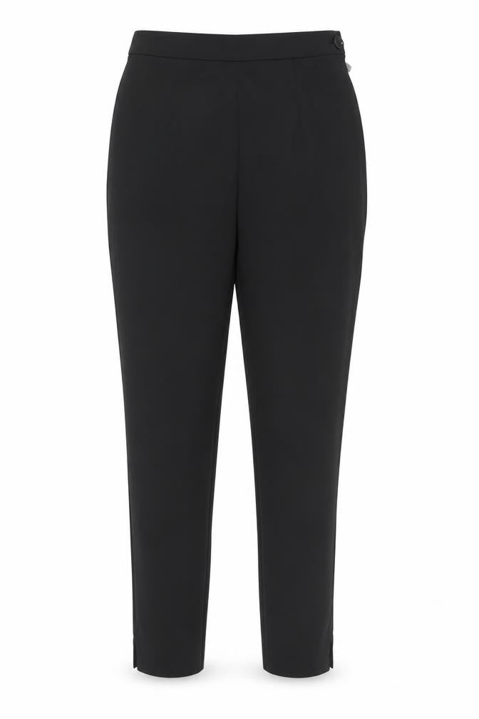 Front view of Susan Graf Women's Black Tapered Polyester Trousers, size 16