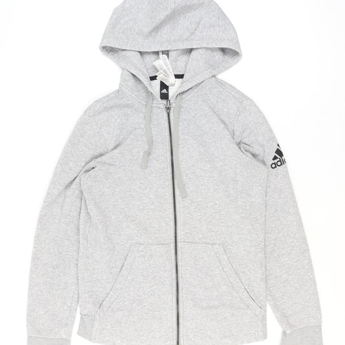 Adidas Women's Grey Full Zip Hoodie Size M Cotton Blend