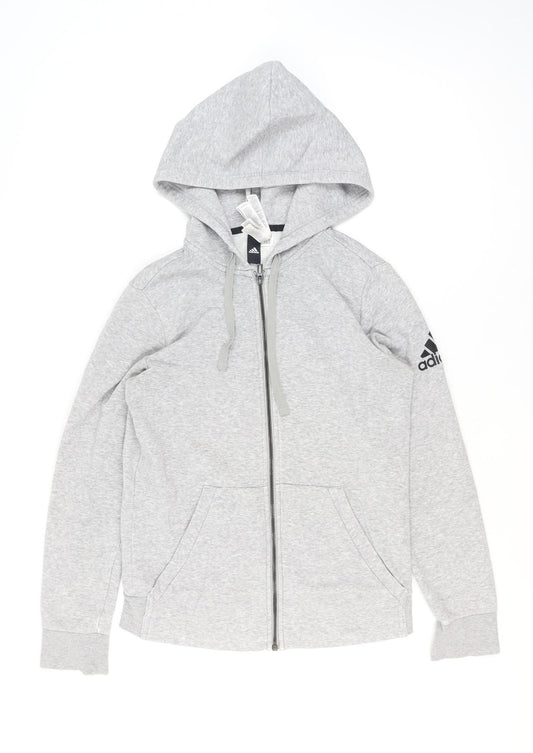 Adidas Women's Grey Full Zip Hoodie Size M Cotton Blend