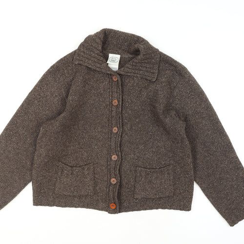 Laura Ashley Womens Brown Wool Silk Knit Collared Cardigan L