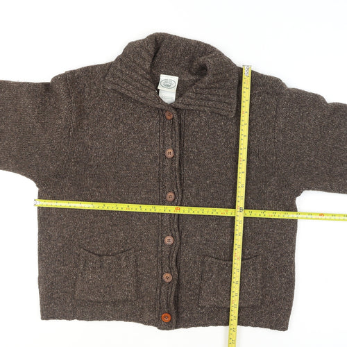 Laura Ashley Womens Brown Wool Silk Knit Collared Cardigan L