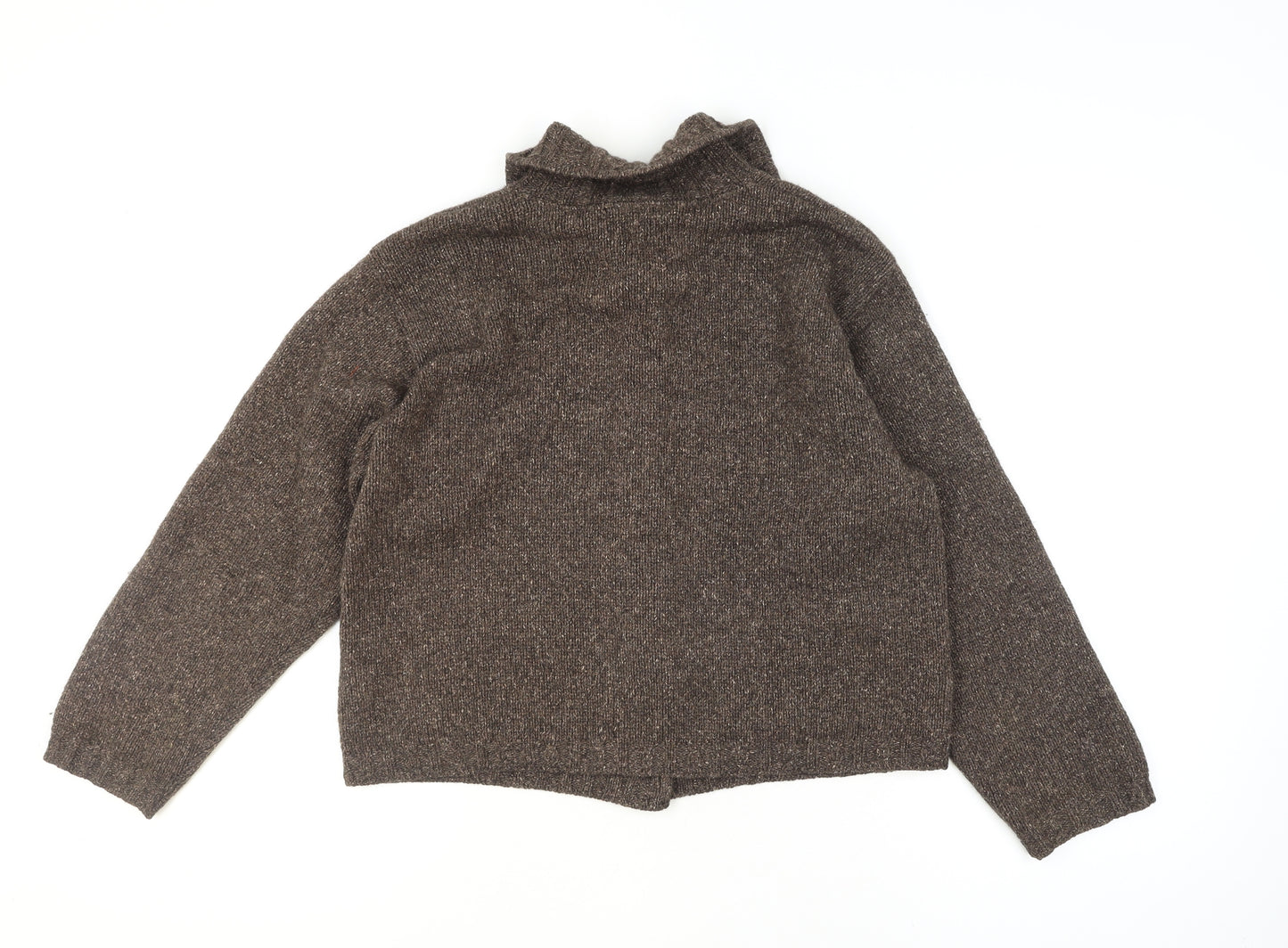 Laura Ashley Womens Brown Wool Silk Knit Collared Cardigan L