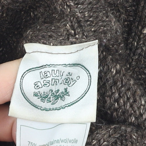 Laura Ashley Womens Brown Wool Silk Knit Collared Cardigan L