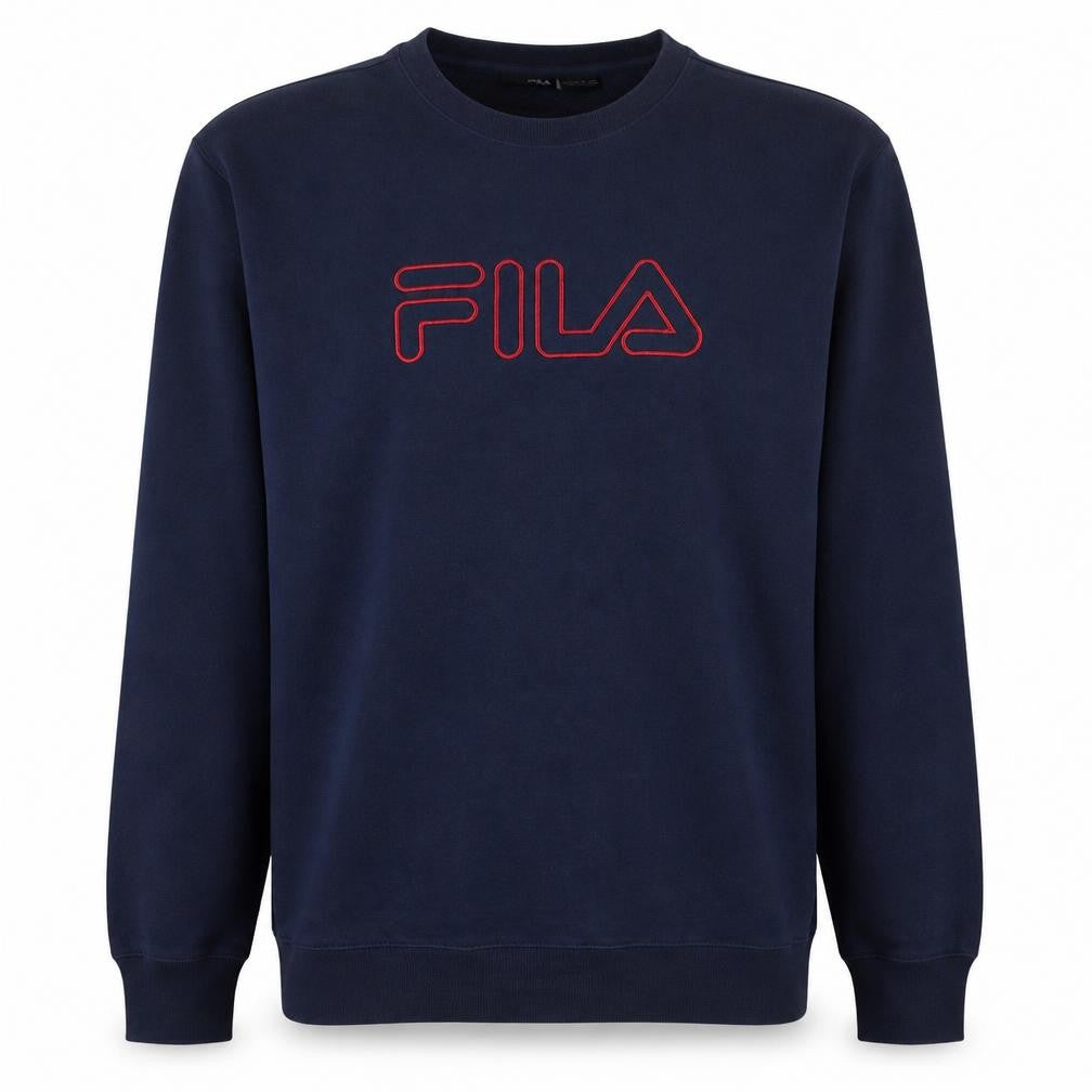 Front view of Fila Men's Blue Crew Neck Logo Sweatshirt, size L