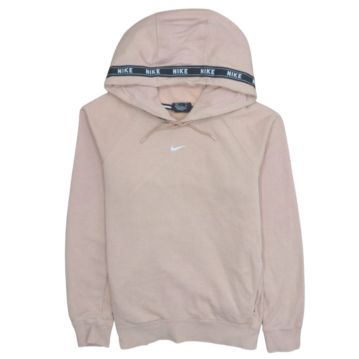 Nike Womens Beige Pullover Hoodie Small Cotton Blend Logo Hooded Sweatshirt