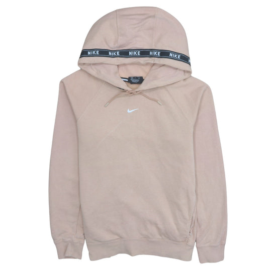 Nike Womens Beige Pullover Hoodie Small Cotton Blend Logo Hooded Sweatshirt