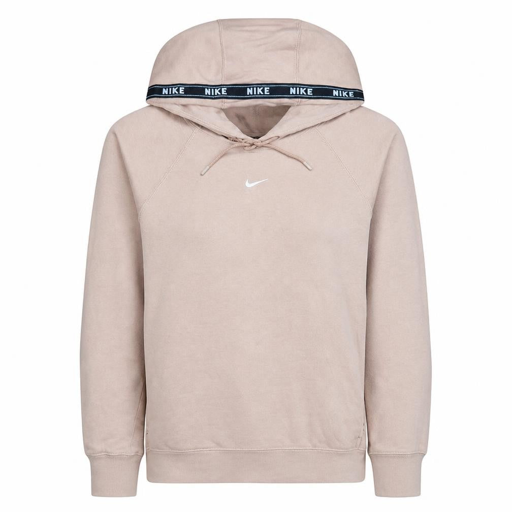 Nike Womens Beige Pullover Hoodie Small Cotton Blend Logo Hooded Sweatshirt