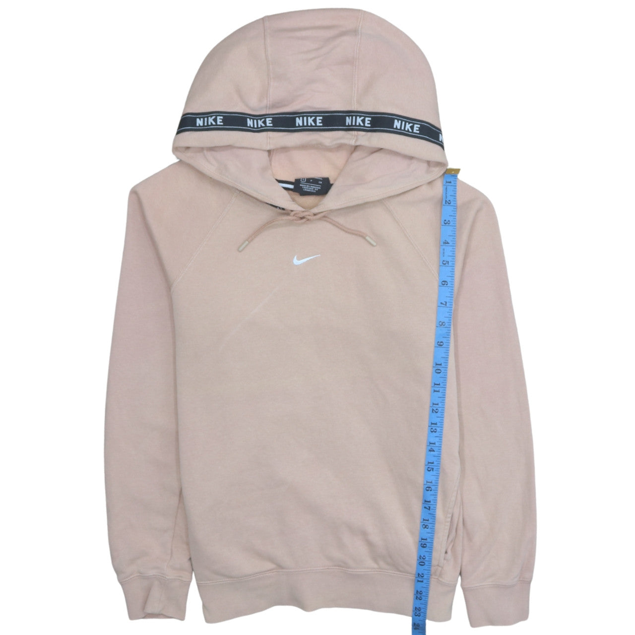 Nike Womens Beige Pullover Hoodie Small Cotton Blend Logo Hooded Sweatshirt