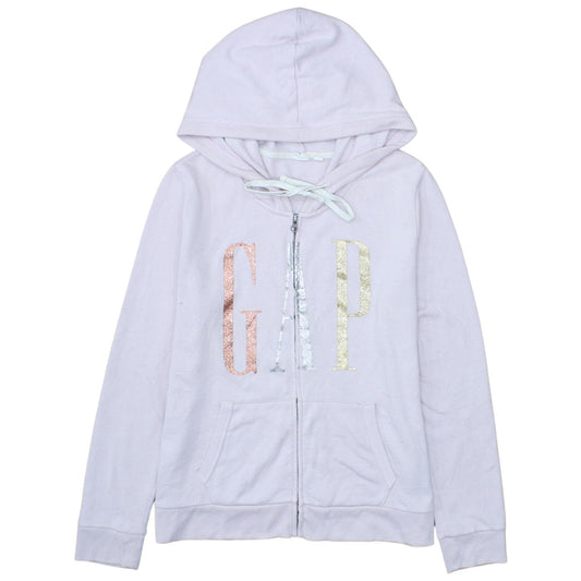 GAP Women Pink Full Zip Hoodie Medium Glitter Logo Cotton Blend