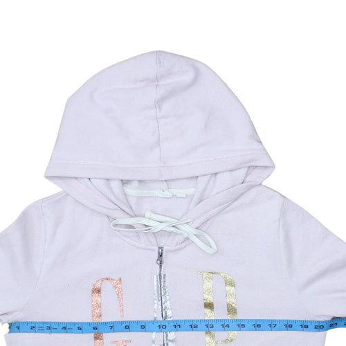 GAP Women Pink Full Zip Hoodie Medium Glitter Logo Cotton Blend