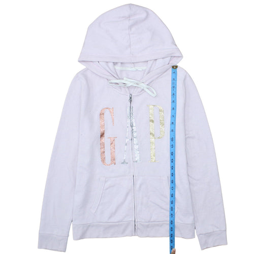 GAP Women Pink Full Zip Hoodie Medium Glitter Logo Cotton Blend