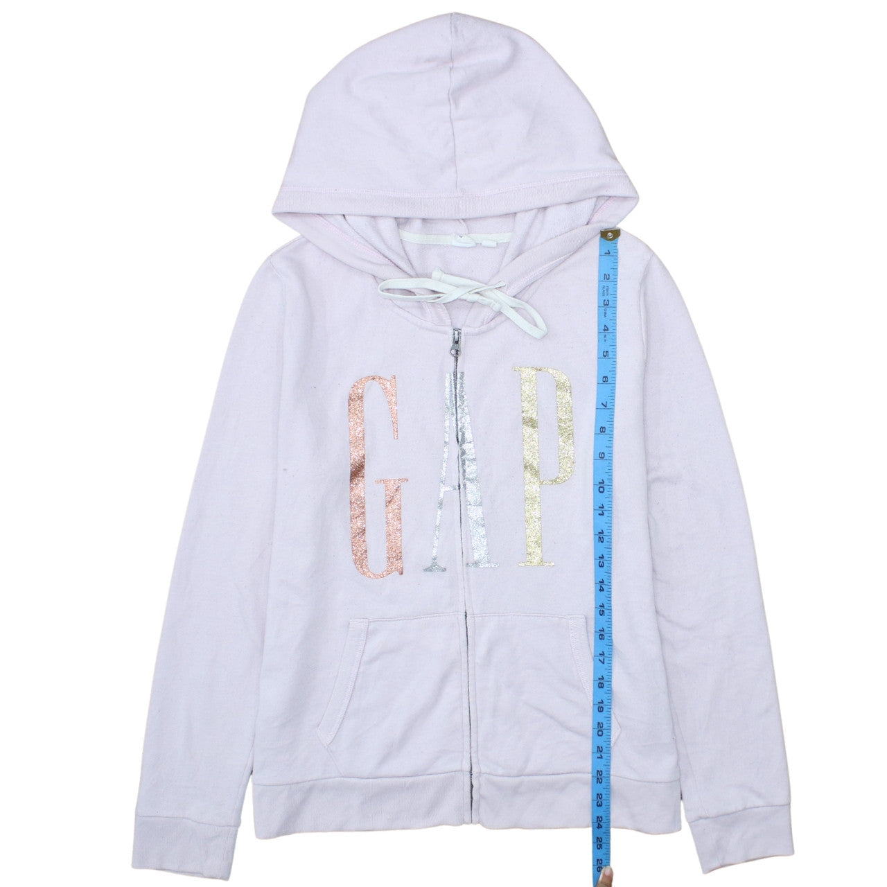 GAP Women Pink Full Zip Hoodie Medium Glitter Logo Cotton Blend