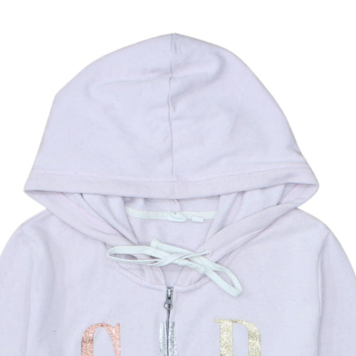 GAP Women Pink Full Zip Hoodie Medium Glitter Logo Cotton Blend