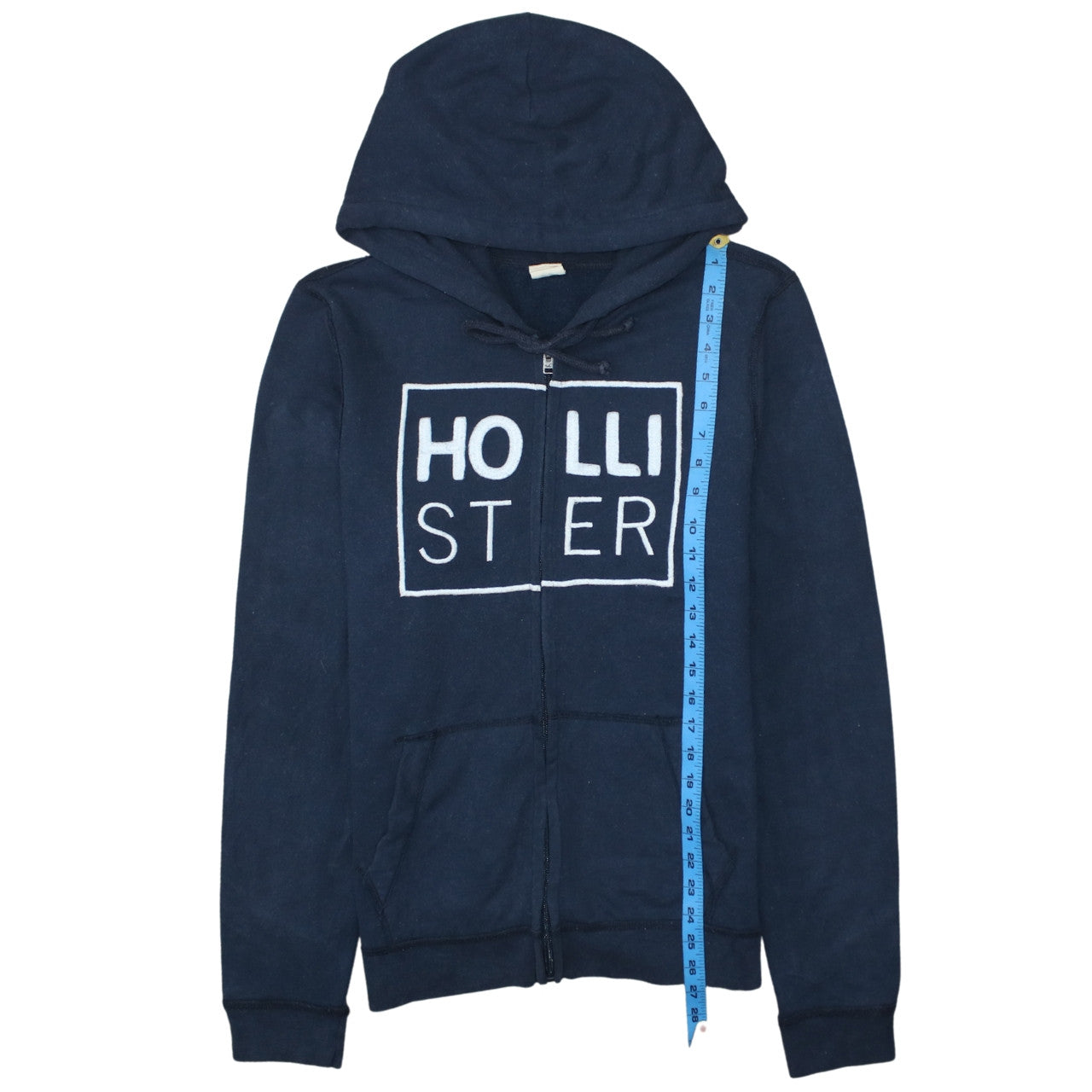 Hollister Men's Blue Full Zip Hoodie M Logo Fleece Sweatshirt