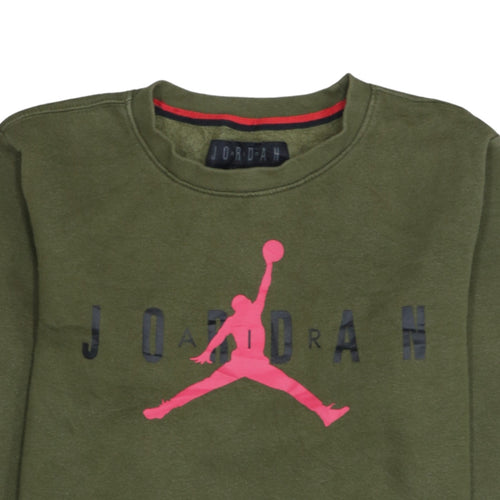 Jordan Boys Green Black Sweatshirt Crew Neck Fleece Regular Fit 10-11 Years